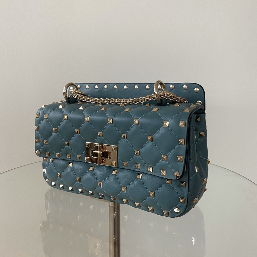 Never used Valentino small rock stud spike Napa leather bag in blue